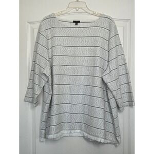 Talbots Striped Fringed Hem 3/4 Sleeve Knit Top Plus Size 3X Beach Coastal Nubby